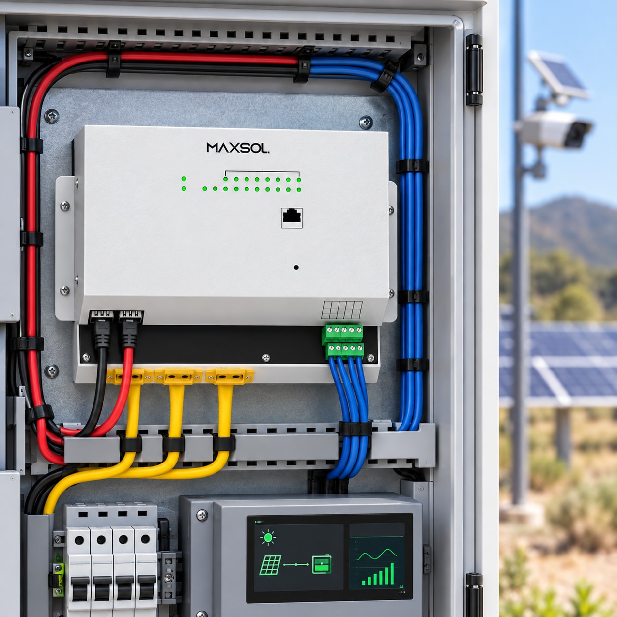 Switch industrial PoE solar Maxsol IOT2802SFG-S para distribución y supervisión de red