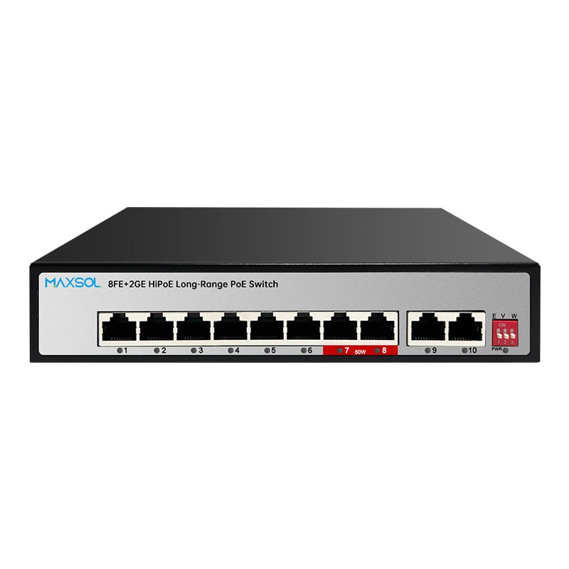 Switch PoE Maxsol PS1802GE con 8 puertos PoE y uplinks Gigabit