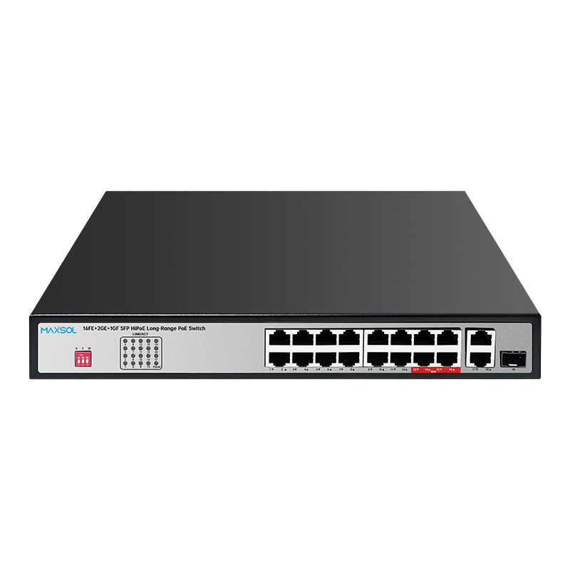 Conmutador Hi-PoE de 16 puertos y 200 W con enlace ascendente 2GE+SFP