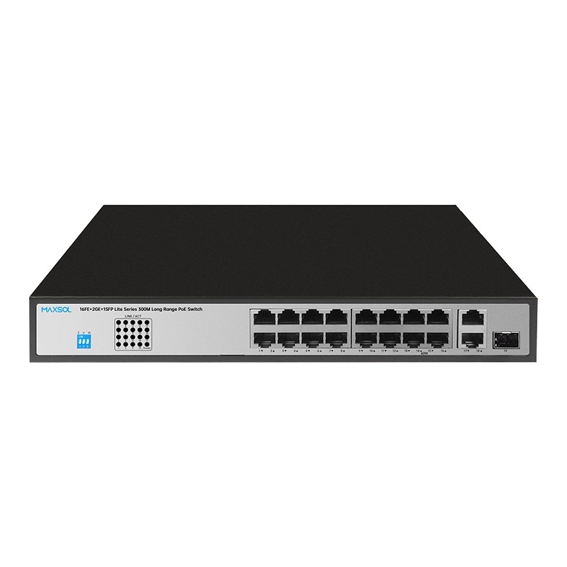 Conmutador PoE+ Fast Ethernet de 16 puertos con enlaces ascendentes Gigabit