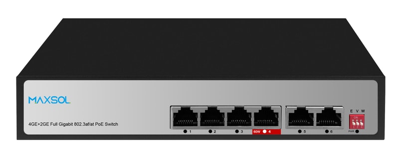 Conmutador PoE Gigabit no gestionado de largo alcance con 4 puertos, 65W