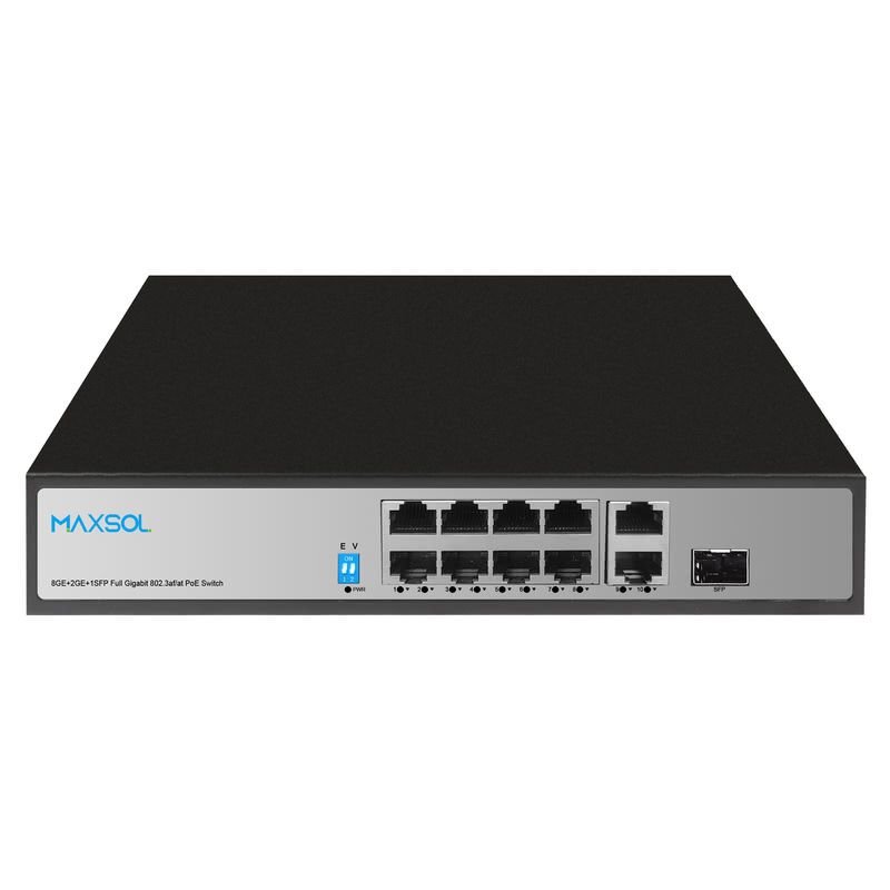 Conmutador Gigabit PoE+ PS1802FG de 8 puertos con enlaces RJ45 y SFP