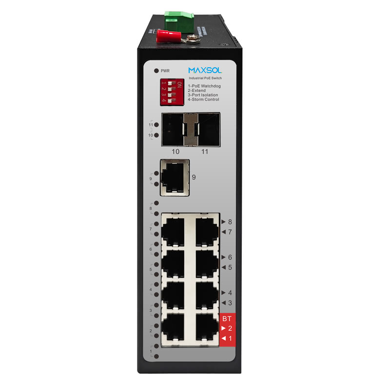 Conmutador industrial HiPOE de 8 puertos, BT de 90 W y SFP