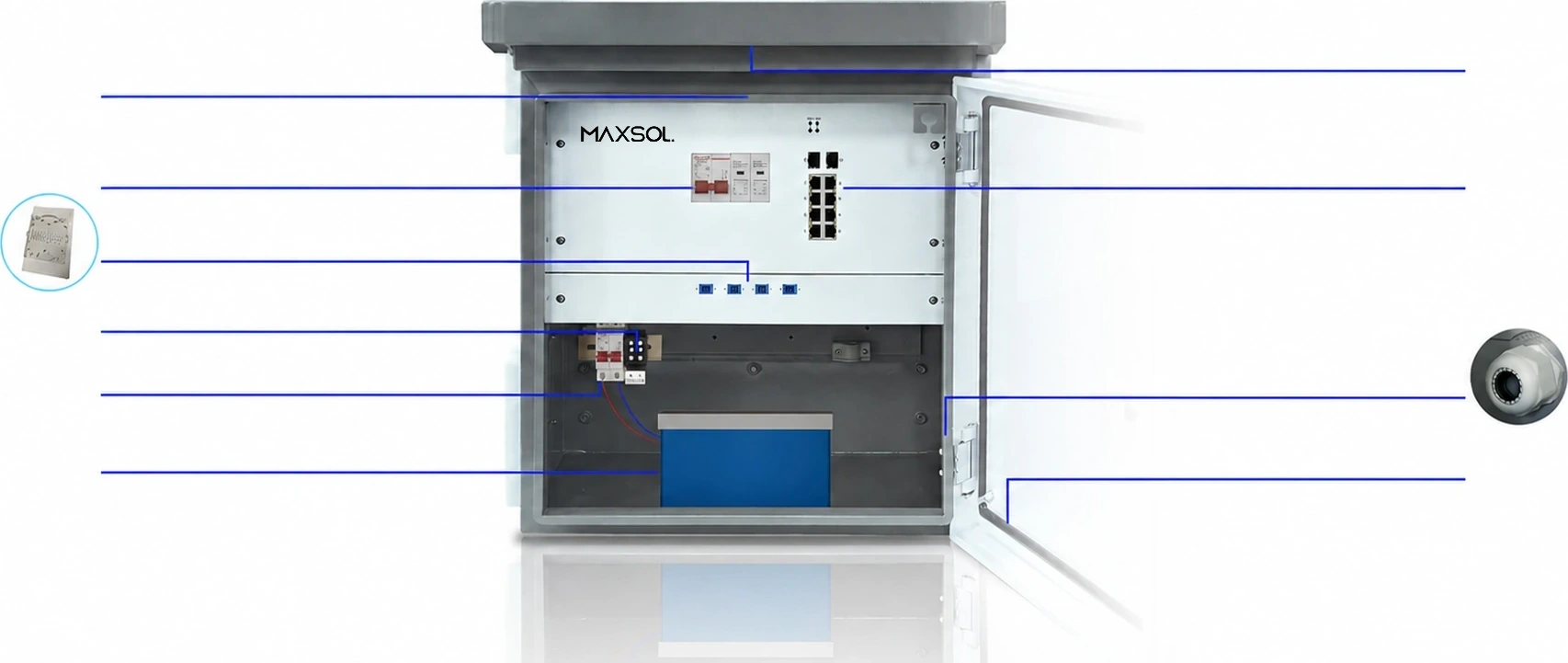 Caja inteligente MAXSOL con componentes numerados