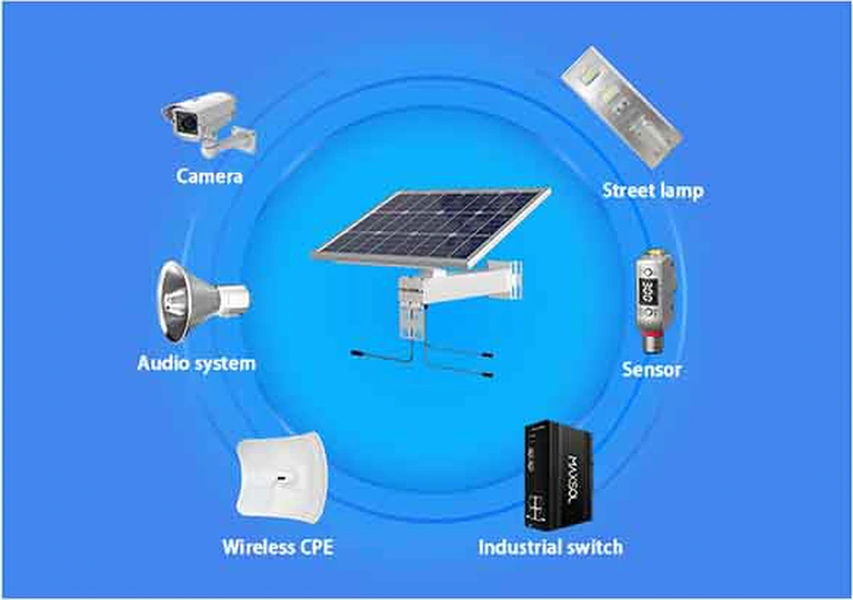Sistema solar conectado a cámaras, CPE inalámbricos y otros dispositivos exteriores