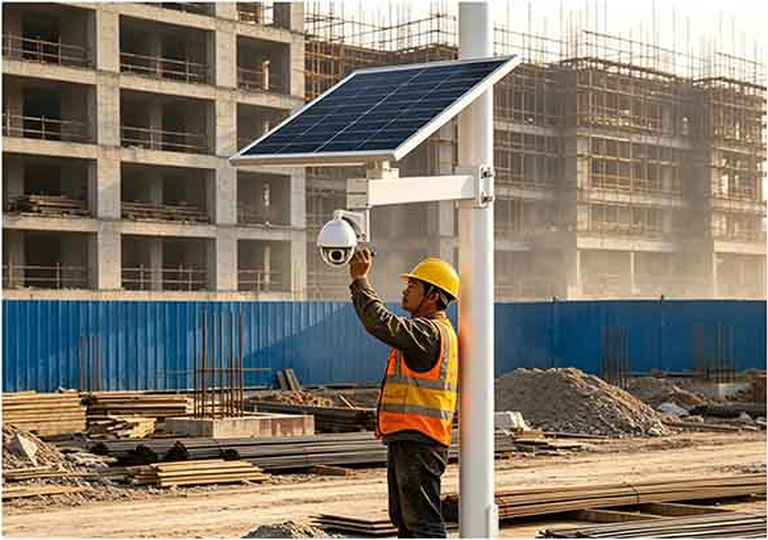 Instalación solar de videovigilancia en una obra
